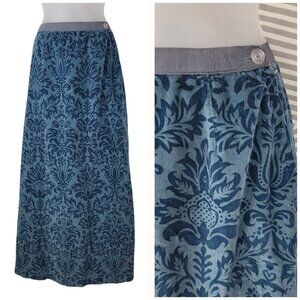Vtg Bill Atkinson 60s Velvet Skirt Sz XS Small 25" Waist Blue Jaquard Long Maxi